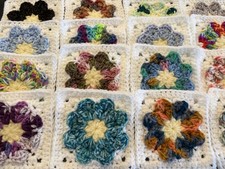 Lot of 20 5" Assorted Variegated RAISED FLOWER Granny square Blocks Crochet