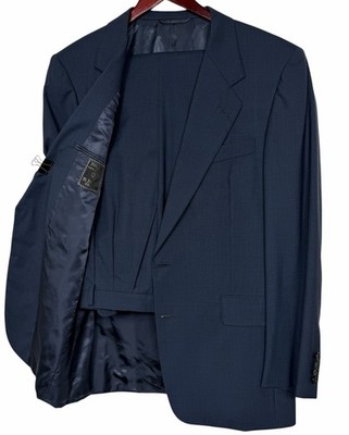 Hickey Freeman Boardroom Mens Suit 42R 36x30 Blue Glen Plaid 100% Wool USA Made