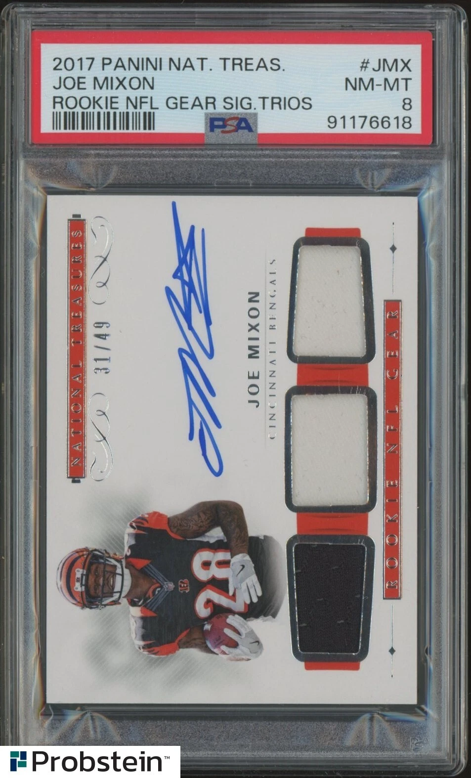 Joe Mixon Panini National Treasures Rookie NFL Gear Signature Trios #JMX Base