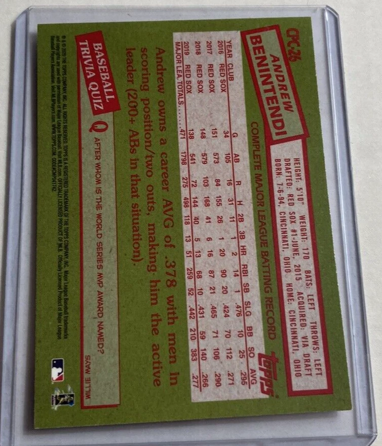 2020 Topps Update Silver Pack #CPC-26- ANDREW BENINTENDI Mojo Refractor. 1985. - Image 3 of 4