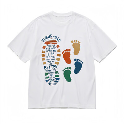 Women's Classic T-Shirt  Colorful Footprint & Text  Father's Day  Cotton