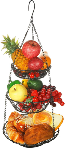 WILLIZTER Cestino da Appendere a 3 Livelli con Robusto Ganci per Appendere Catena in Metallo Frutta e - Foto 8 di 11