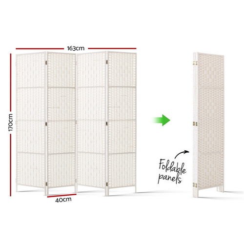 Artiss 4 Panel Room Divider Screen Woven White Partition Privacy Fold  Stand NEW - Picture 2 of 6