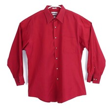 Van Heusen Men's Size 32/33 Maroon Red Poplin Fitted Long Sleeves Dress Shirt