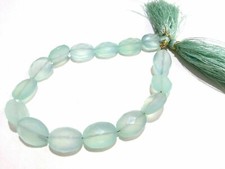 Aqua Chalcedony Oval Faceted Gemstone Beads10x13-10x14mm 8 inch 1 Strand Natural
