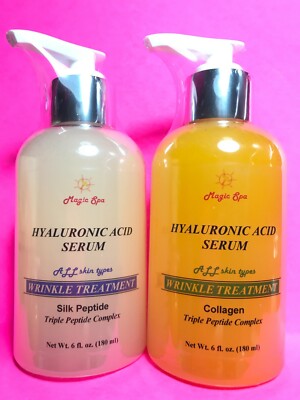 SALE 2*6oz HYALURONIC ACID Serum Silk Peptide Collagen Matrixyl Filler Peptide