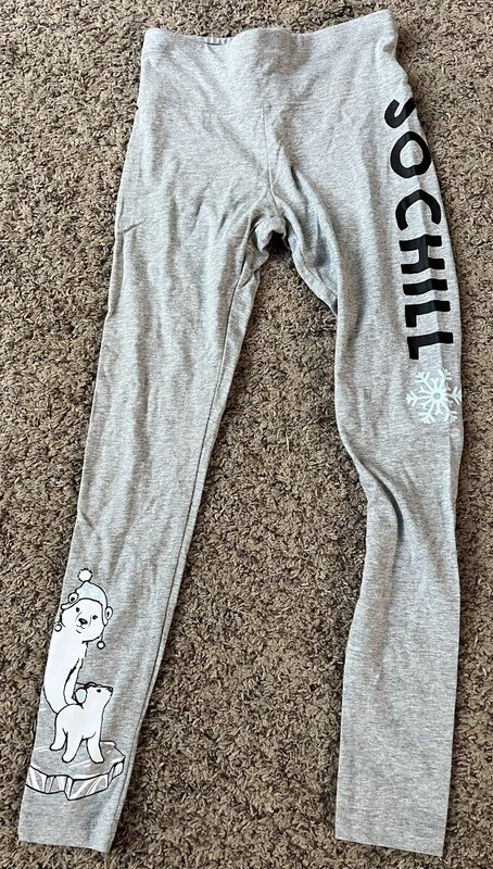NEW! Justice Full Length SO CHILL Snowflake Polar Bear Gray Leggings NWOT Sz 10