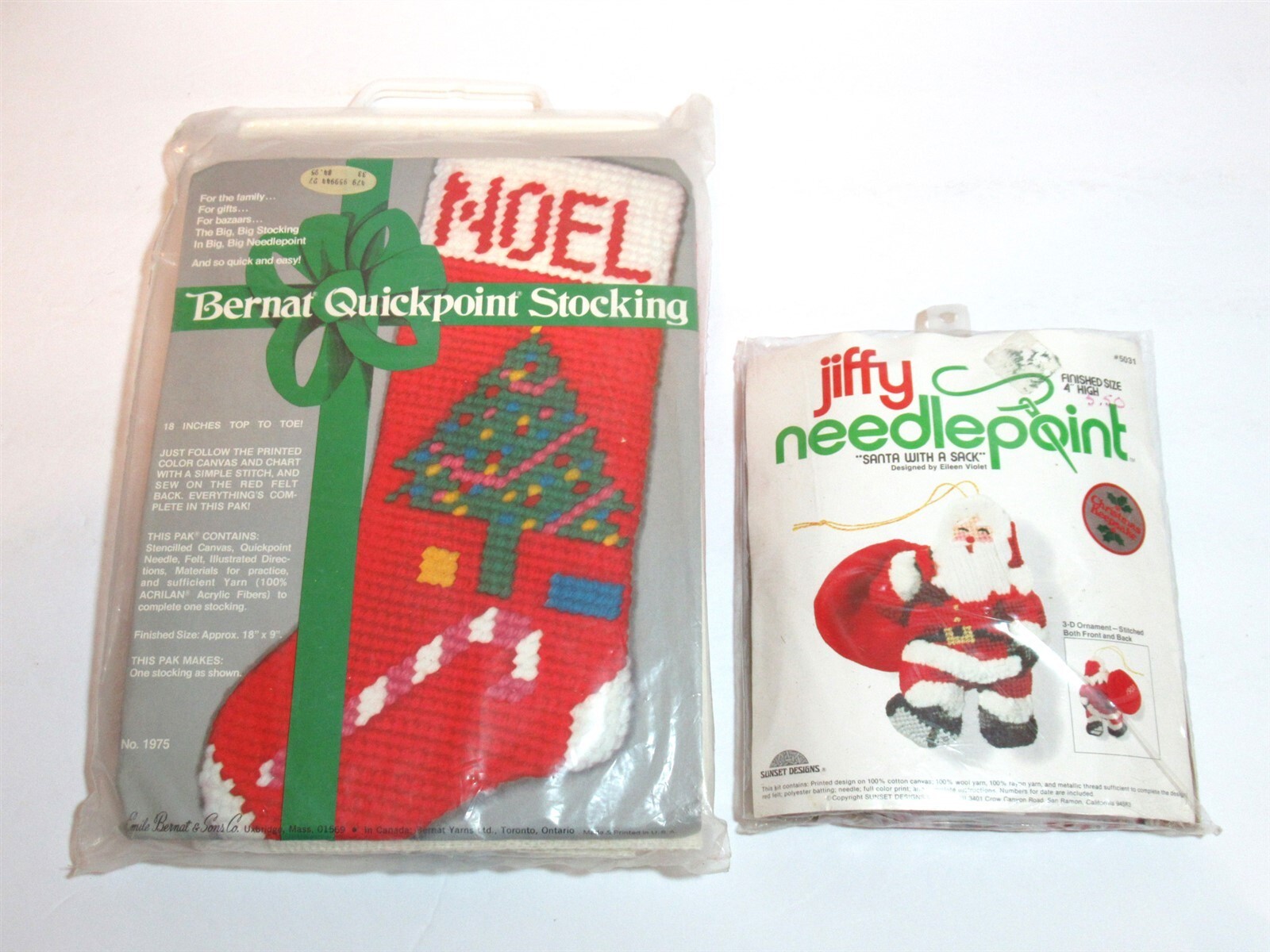 Lot 2 Christmas Needlepoint Kits Jiffy Santa w A Sack Bernat Quickpoint