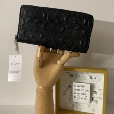 Coach F58113 Accordion Black Crossgrain Leather Card Wallet