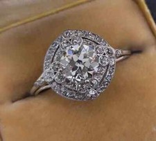 14K White Gold FN Art Deco Style Round Cut Lab Created Diamond Engagement Ring