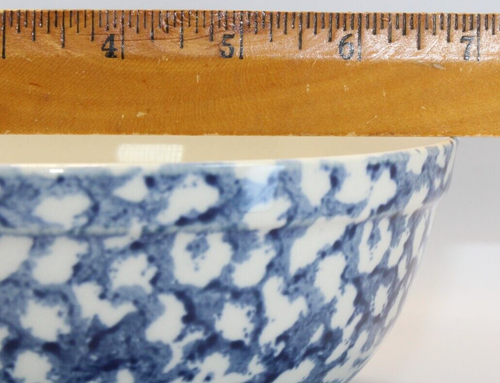 Gibson Housewares Medium Bowl 7" - Blue White Sponge Pattern rim lip - Picture 8 of 13