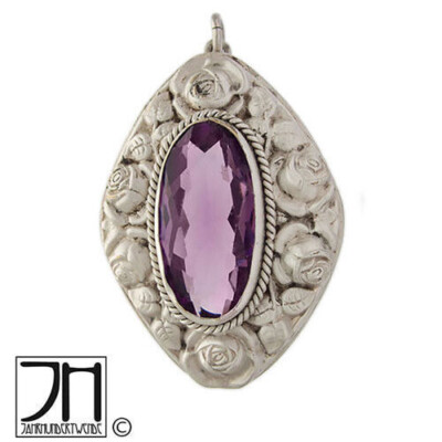 Jugendstil Anhänger Rosen Amethyst Paste Metall versilbert pendant plated