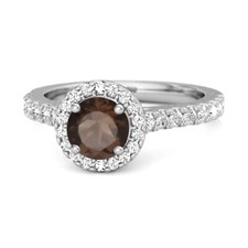 6 MM Round Smoky Quartz 925 Sterling Silver Solitaire Accents Ring For Women