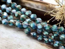 8x10mm Bronze Washed Caribbean Turquoise Bicone Czech Glass Beads 15 Beads