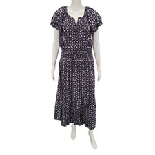 Destination 365 Womens Printed Short Sleeves Midi Dress with Smocking Medium Sz