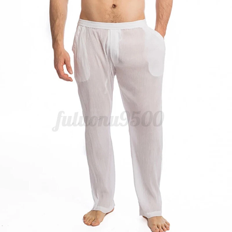 Men Sheer Mesh Long Pants See through Sexy Underwear Lounge