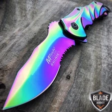 9" RAINBOW TITANIUM SPRING OPEN ASSISTED FOLDING POCKET KNIFE Assist