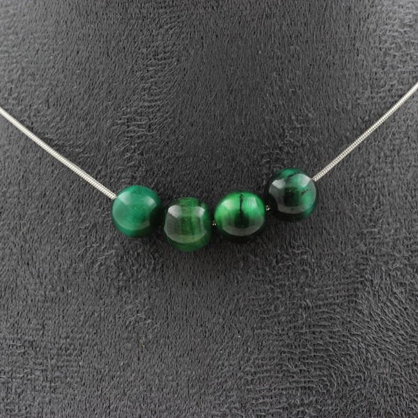 Halskette 4 Perlen Tigerauge GrüN 8 Mm. Kette Aus Edelstahl Halskette Fe-image