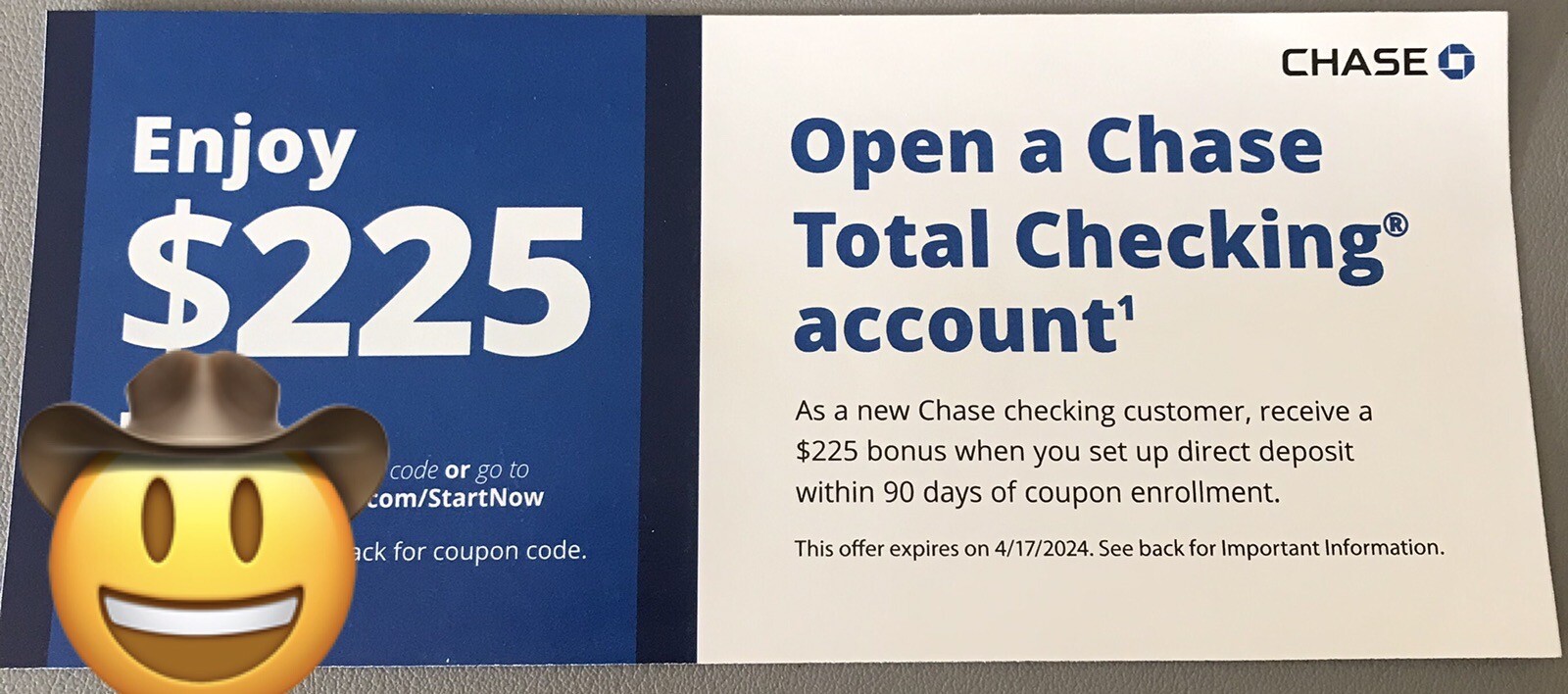 Chase Bank 225 Bonus Checking Account Opening Coupon Exp 4/17/24 eBay