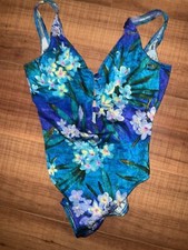 Vintage Mainstream Sz 14 Swim Suit One Piece Floral Abstract Button Bathing Suit