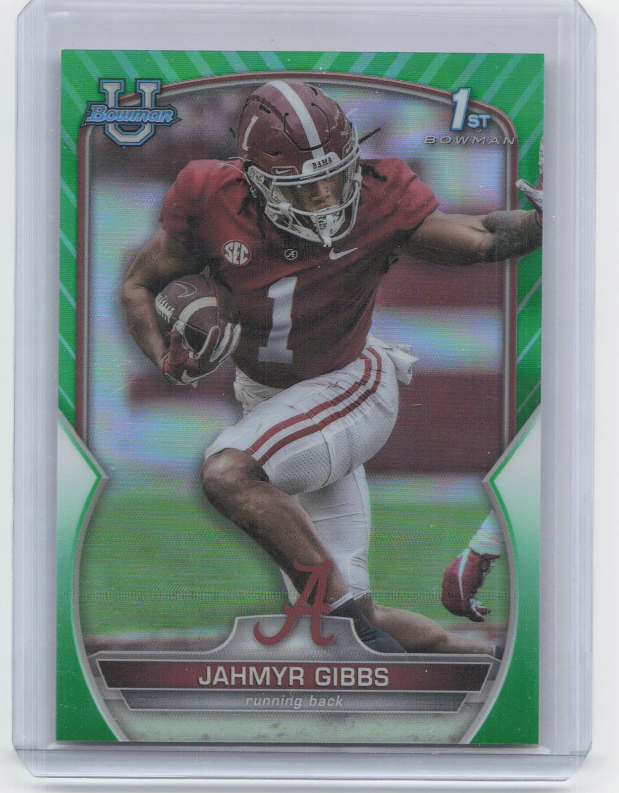 2022 Bowman University Chrome #82 Jahmyr Gibbs Green Refractor #/99