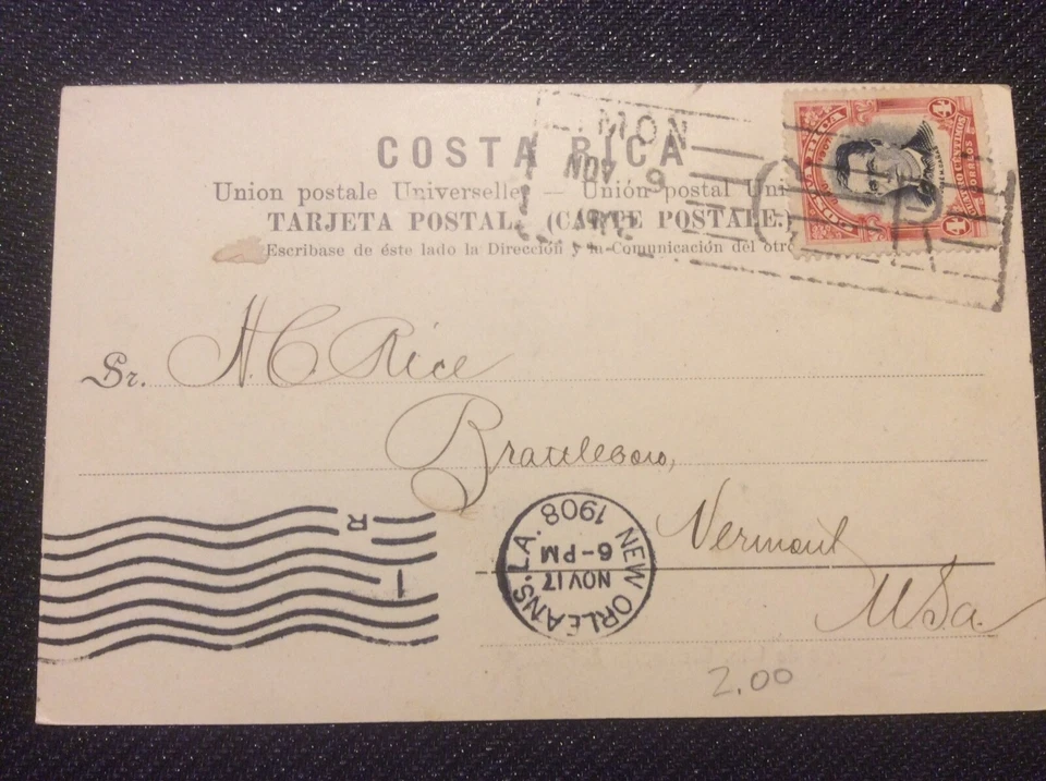 Postal vintage de Costa Rica con sello de cuatro centimos difícil de encontrar Foto 3 de 4