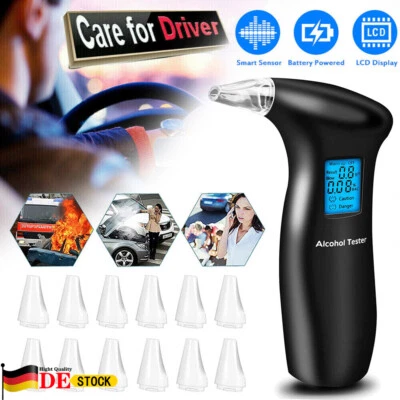 MARKENLOS Alkoholtester Testsieger Polizeigenau Promille Test Atem-Messgerät 12 Mundstücke