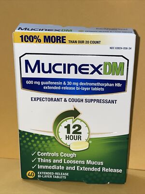 Mucinex DM 12-Hour Expectorant and Cough Suppressant Tablet, 40 Count 06/27