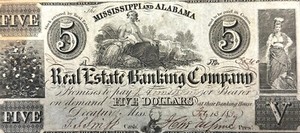 Five Dollars Mississippi and Alabama Banknotes 1839 - NT1017