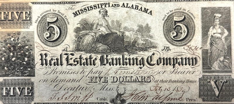 Five Dollars Mississippi and Alabama Banknotes 1839 - NT1017