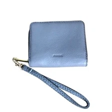 Fossil gray leather mini wallet zipper card holder mini