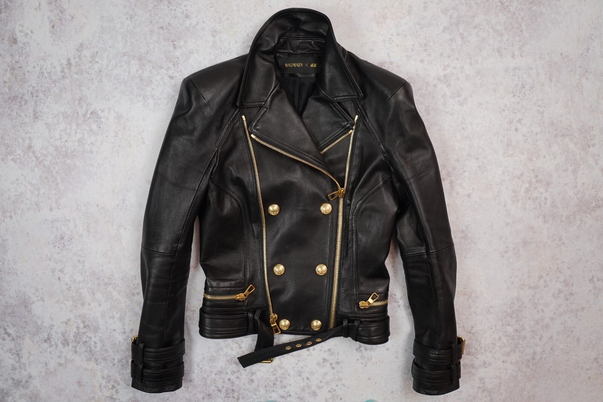BALMAIN / レザージャケット・ブルゾン/11/レザー/BLK BALMAIN for H&M Women's Black Leather Biker Jacket - UK10 US6 EU36