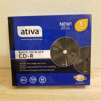 Ativa Black on Black Front & Back CD-R 40x 700mb 80min 5-Pack - Sealed ...