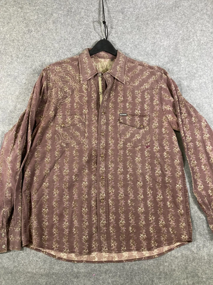 Southern Thread Western Shirt Mens XL Mahogany Brown Floral Pearl Snap Pockets - Image 3 of 4
