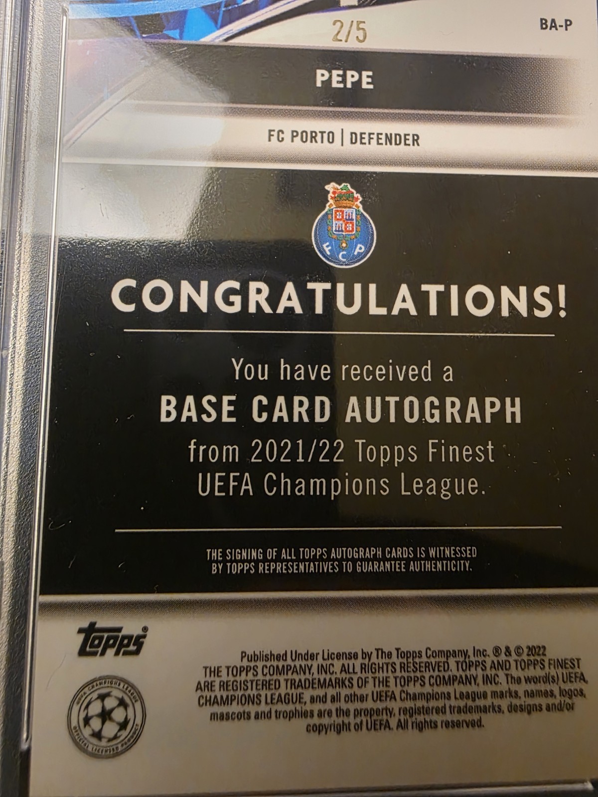 2021-22 Topps Finest UEFA Pepe Finest Autographs Red Wave Refractor /5 view 5