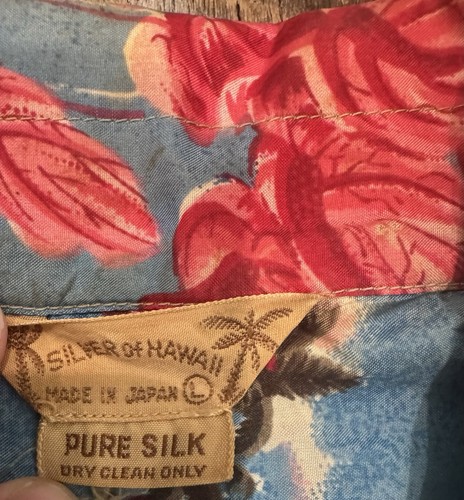 VTG 50s Silver Of Hawaii Mens Shirt Sz Large Palm Tree Flowers Hawaiian Japan - Picture 5 of 5