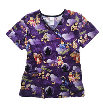 Fitted Disney Branded Pooh Halloween V Neck Women's Size Medium Scrub Top Shirt