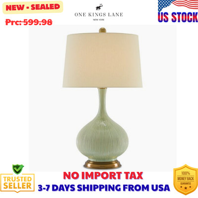 29.75'' Currey & Company Green Cait Table Lamp Ceramic Gold With Linen Shade