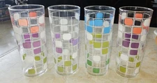 4 Anchor Hocking Vtg MCM 60s Geometric Squares Glasses Iced Tea/Highball - 16 oz