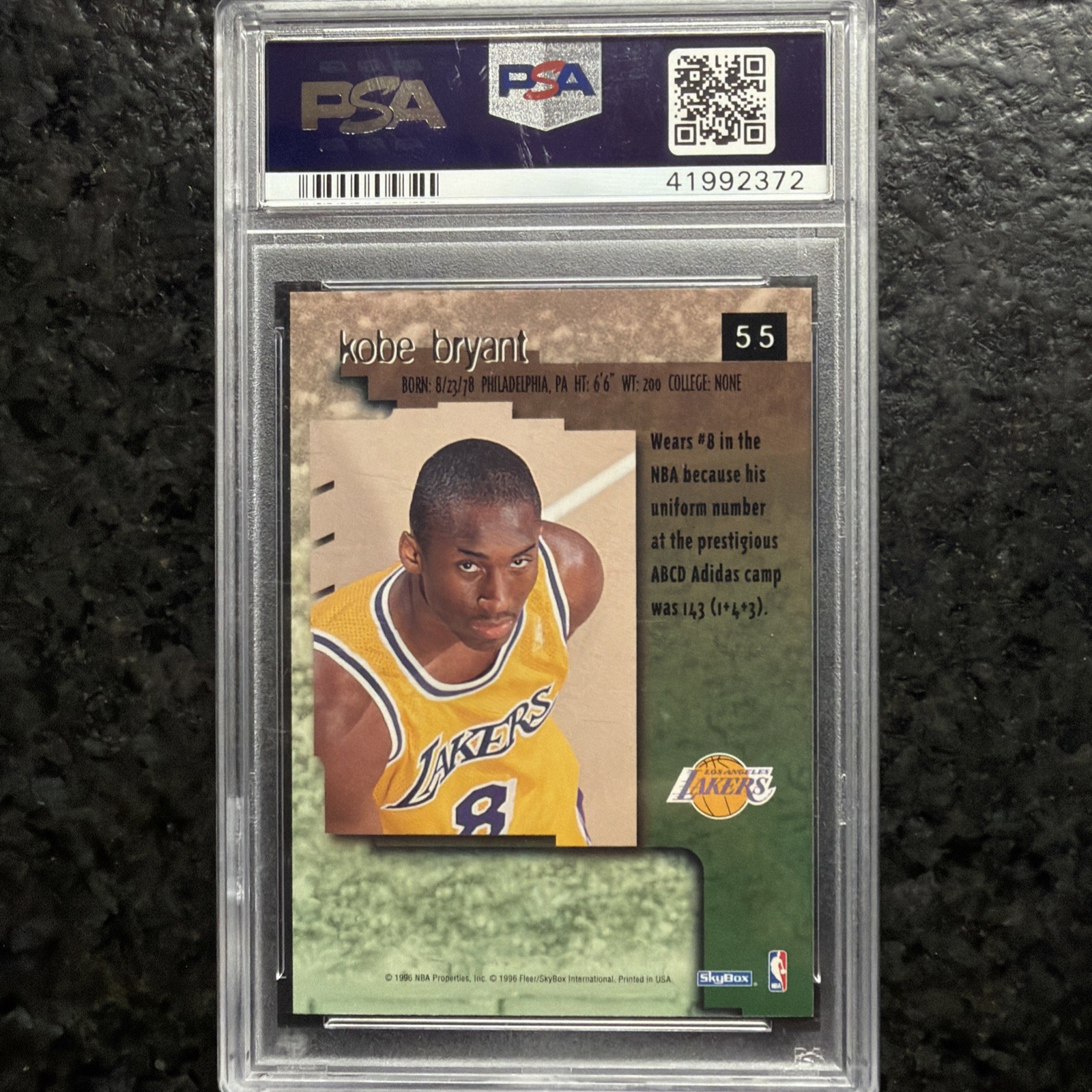 1996-97 Skybox Premium - Kobe Bryant #55 (RC) Rookie PSA MINT view 2