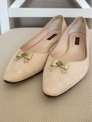 LOUIS VUITTON Monogram Pink Denim Flat Pumps ballet shoes Ribbon Size36.5/US6.5 - Picture 17 of 24