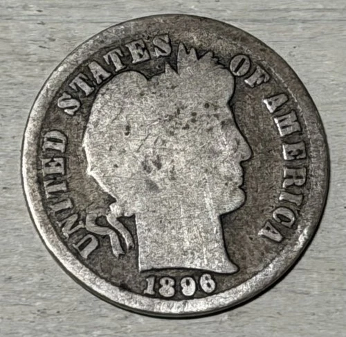 1896 P Silver Barber Dime GOOD Philadelphia Mint Early Rare Coin Perfect 4 Album