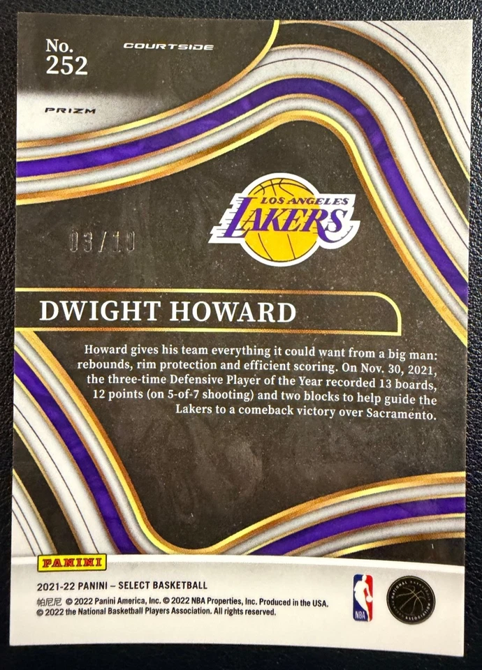 DWIGHT HOWARD 2021-22 Panini Select Courtside Disco Gold Prizm 03/10 - Image 2 of 2