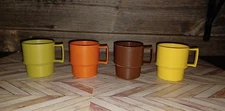 Set of 4 Vintage Tupperware Stackable Mugs Cups Harvest Colors