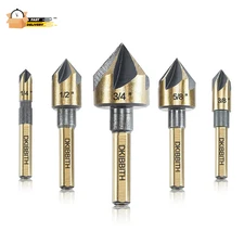 Countersink Drill Bit Set, 5 Pieces High Speed Steel 82 Degree 5 Flute 6Mm Roun
