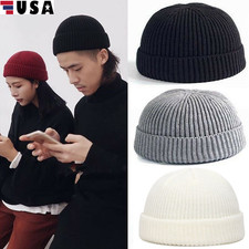 Men Women Plain Winter Warm Hats Cuff Beanie Knit Hat Cap Slouchy Skull Ski USA