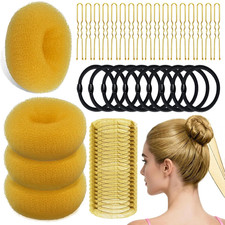 134 Pcs Gold Hair Bun Maker Kit Medium - 4 Bun Hair Pieces for Women, 20 Hair Ne