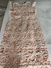 Coral pink  Peach Lace Fitted Bodycon Occasion Dress Size UK 8 Heavy Lined