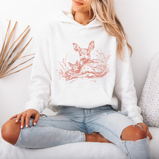 Mother Deer And Baby Fawn Hoodie Cozy Nature Graphic Sweatshirt For Animal Lover