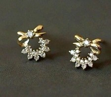 1Ct Round Cut White Moissanite Women's Stud Earrings 14K Yellow Gold Plated
